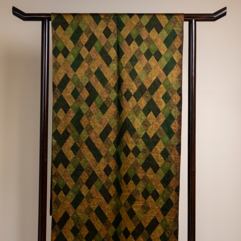 27-1 Green Diamond Grid Xiangyunsha Craftsmanship Mulberry Silk Fabric